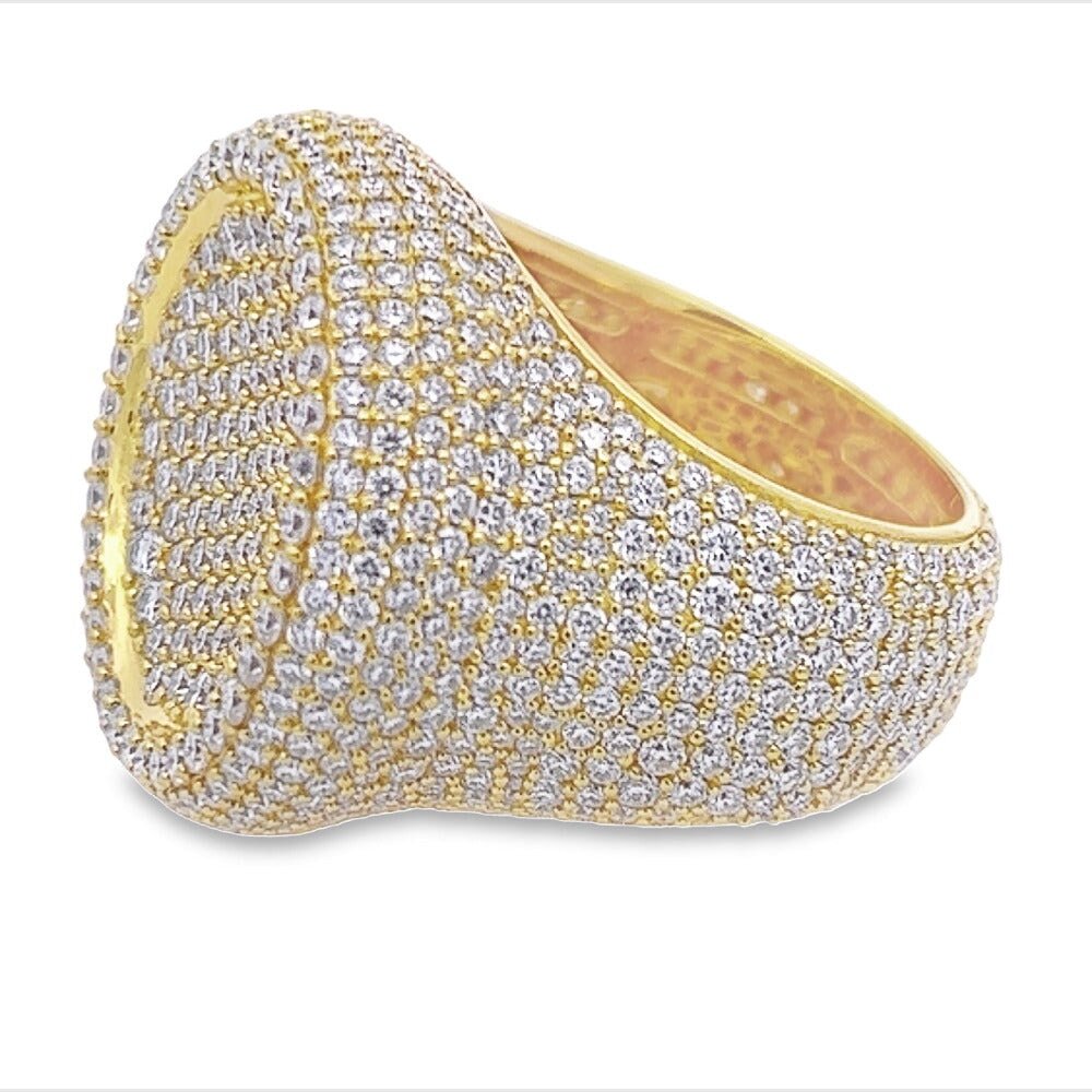 Large Round Pave Iced Out VVS Moissanite Ring .925 Sterling Silver Yellow Gold 7 HipHopBling