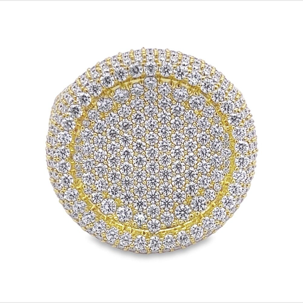 Large Round Pave Iced Out VVS Moissanite Ring .925 Sterling Silver Yellow Gold 7 HipHopBling