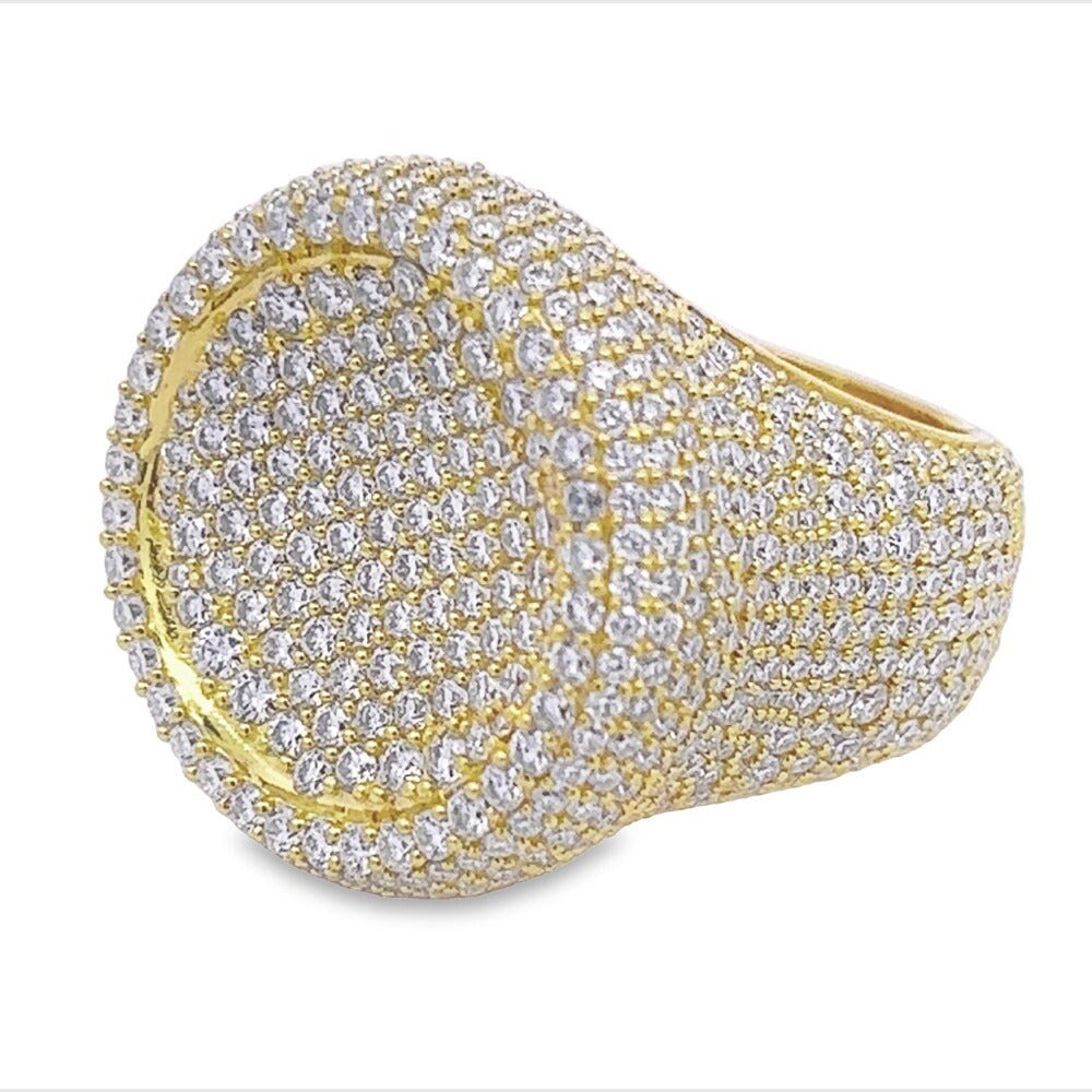 Large Round Pave Iced Out VVS Moissanite Ring .925 Sterling Silver Yellow Gold 7 HipHopBling