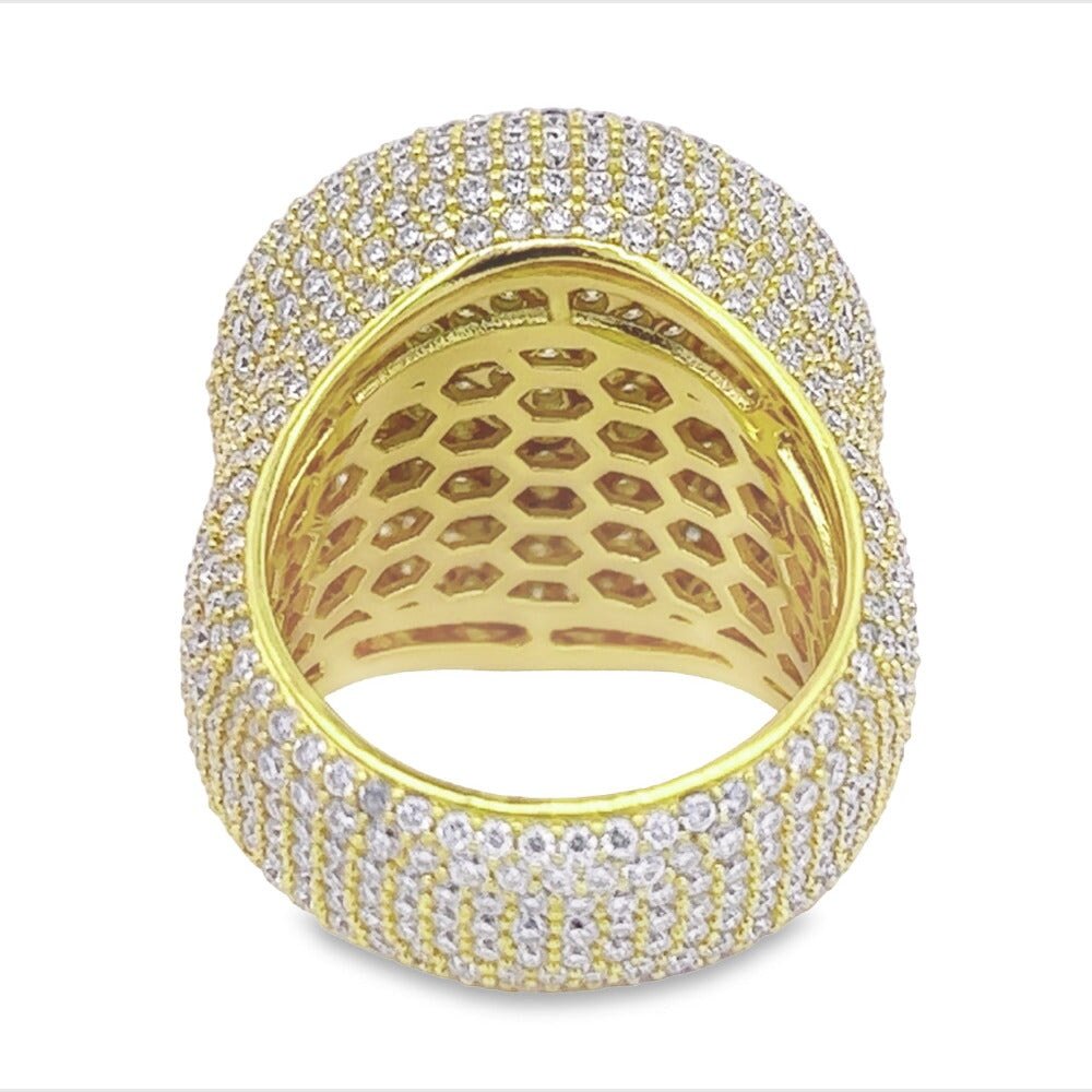 Large Round Pave Iced Out VVS Moissanite Ring .925 Sterling Silver Yellow Gold 7 HipHopBling