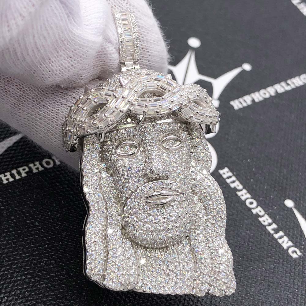 Larger Jesus Piece Baguette VVS Moissanite Pendant 8.05cttw .925 Sterling Silver HipHopBling