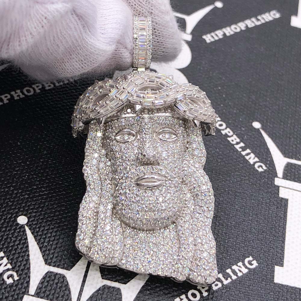 Larger Jesus Piece Baguette VVS Moissanite Pendant 8.05cttw .925 Sterling Silver HipHopBling