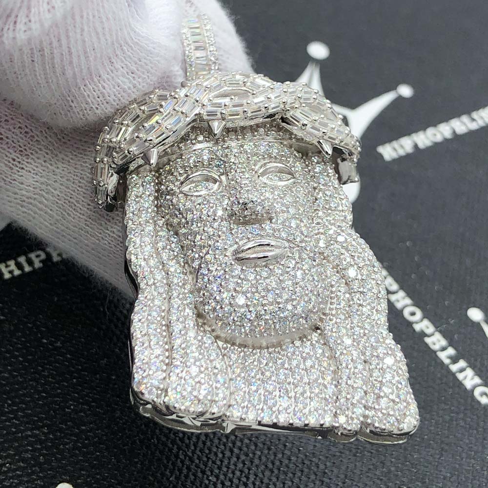 Larger Jesus Piece Baguette VVS Moissanite Pendant 8.05cttw .925 Sterling Silver HipHopBling