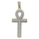 Layered Ankh Cross VVS CZ Hip Hop Iced Out Pendant Yellow Gold HipHopBling