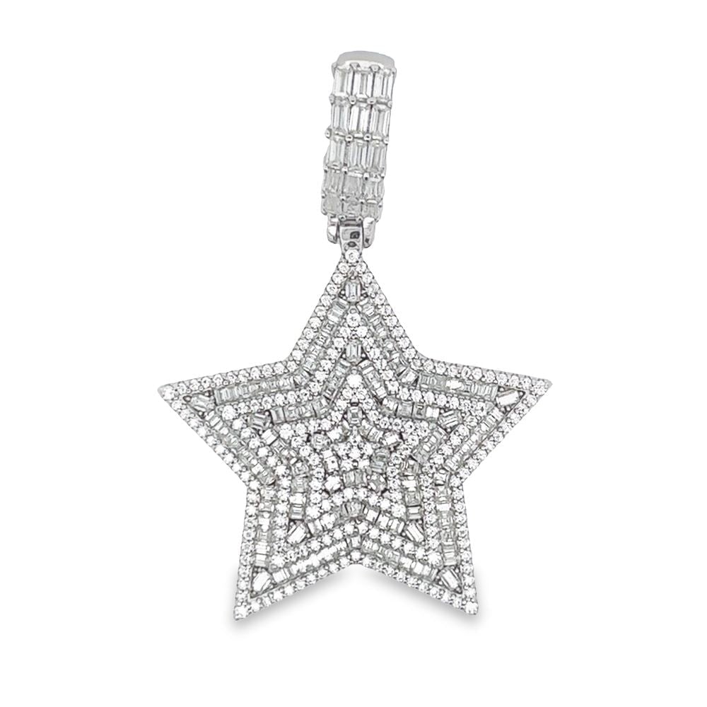Layered Star Baguette VVS Moissanite Pendant 3.73cttw .925 Sterling Silver HipHopBling