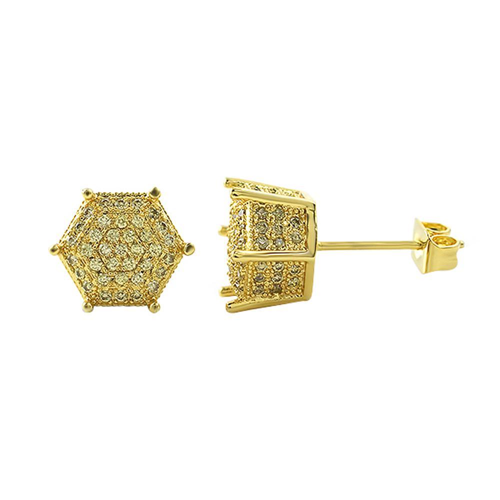 Lemonade 3D Pentagon Iced Out CZ Earrings HipHopBling