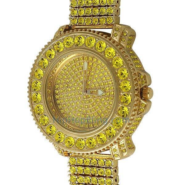 Lemonade Big Rocks Iced Out Watch & 6 Row Band 8" HipHopBling