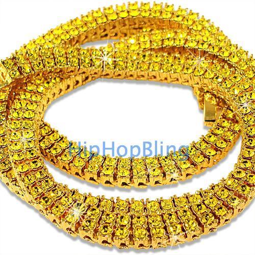 Lemonade Canary Iced Out Gold 2 Row Chain 30" HipHopBling