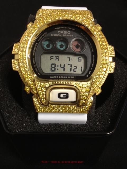 Lemonade CZ G Shock Watch White Band DW6900 HipHopBling