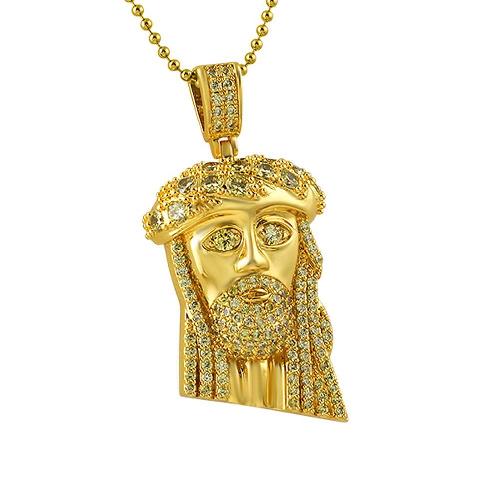 Lemonade Gold Mini Jesus Piece Big Ice Crown Pendant Only HipHopBling