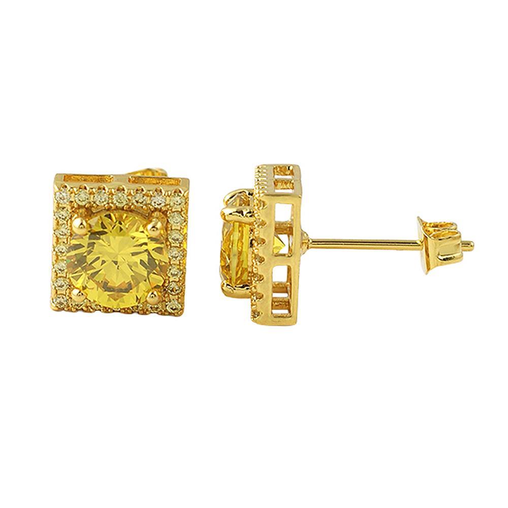 Lemonade Square Halo Bling Bling CZ Earrings HipHopBling