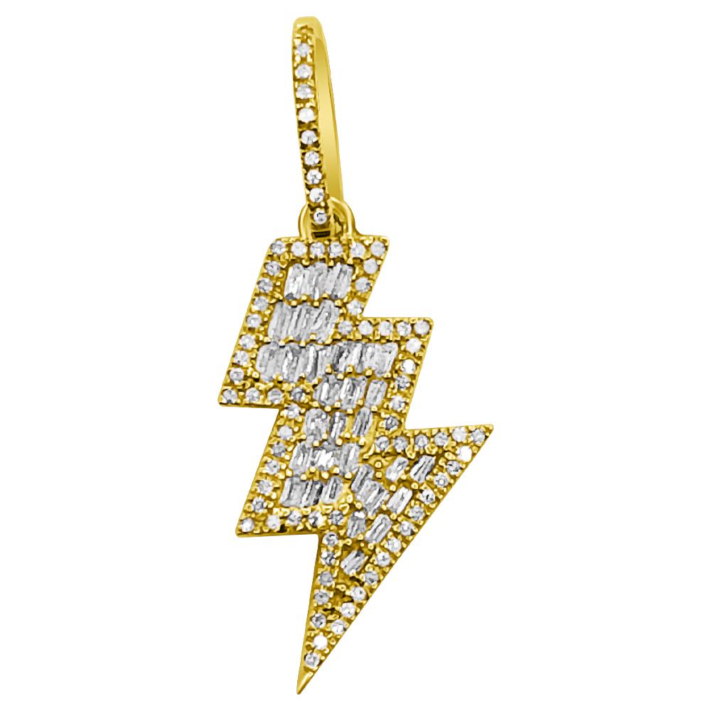 Lightning Bolt Baguette Diamond Pendant .43cttw 10K Yellow Gold HipHopBling