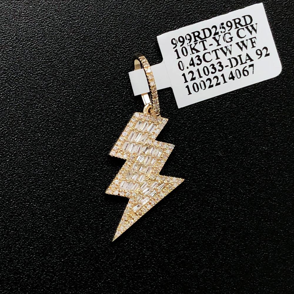 Lightning Bolt Baguette Diamond Pendant .43cttw 10K Yellow Gold HipHopBling