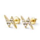 Lightning Bolt CZ Iced Out Earrings .925 Sterling Silver Yellow Gold HipHopBling