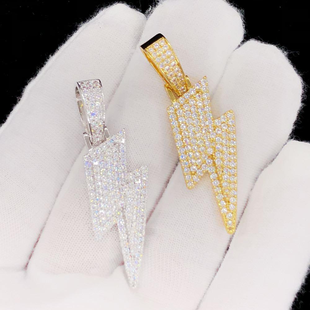 Lightning Bolt Iced Out Hip Hop Pendant White Gold HipHopBling