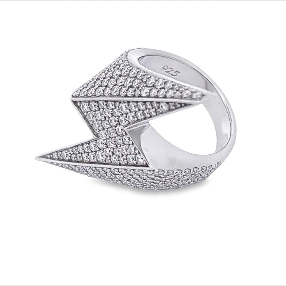 Lightning Bolt Iced Out VVS Moissanite Ring .925 Sterling Silver White Gold 7 HipHopBling