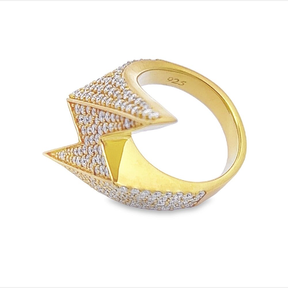 Lightning Bolt Iced Out VVS Moissanite Ring .925 Sterling Silver Yellow Gold 7 HipHopBling