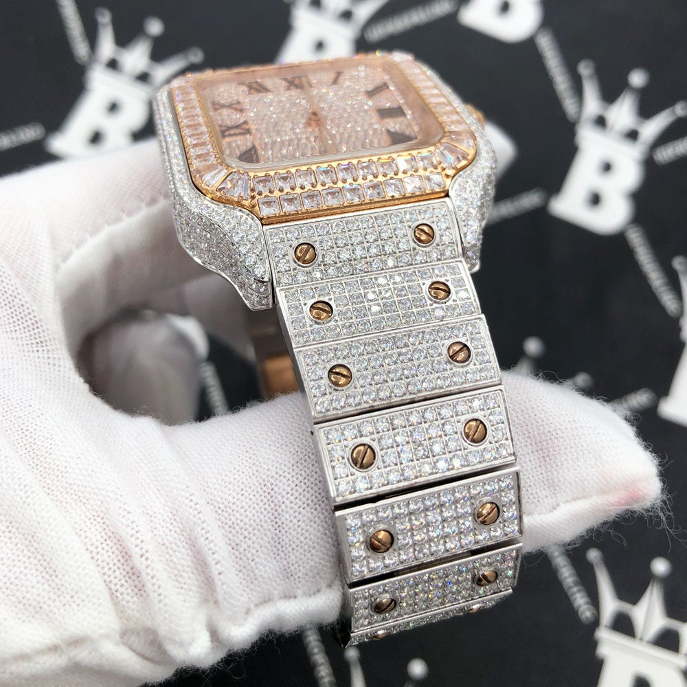 Limited Edition Iced Out Square CZ Steel Bust Down Watch HipHopBling