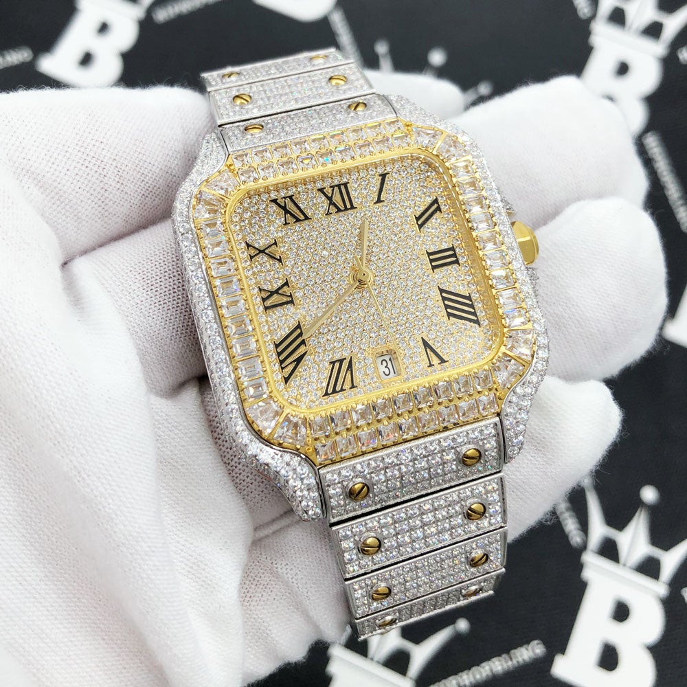 Limited Edition Iced Out Square CZ Steel Bust Down Watch White Gold HipHopBling