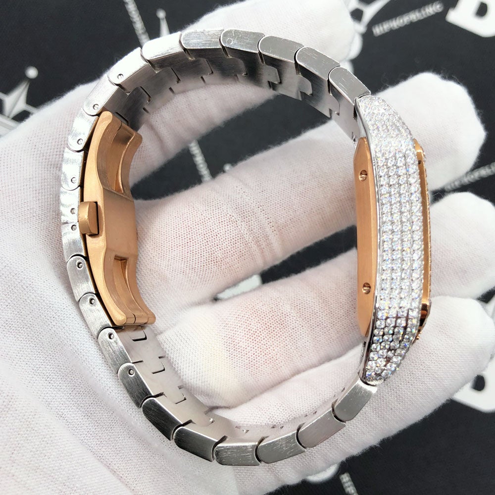 Limited Edition Iced Out Square CZ Steel Bust Down Watch Yellow Gold HipHopBling