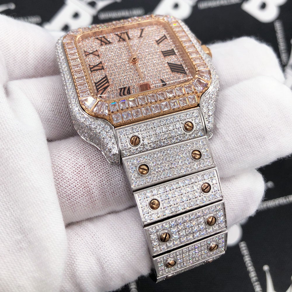 Limited Edition Iced Out Square CZ Steel Bust Down Watch Yellow Gold HipHopBling