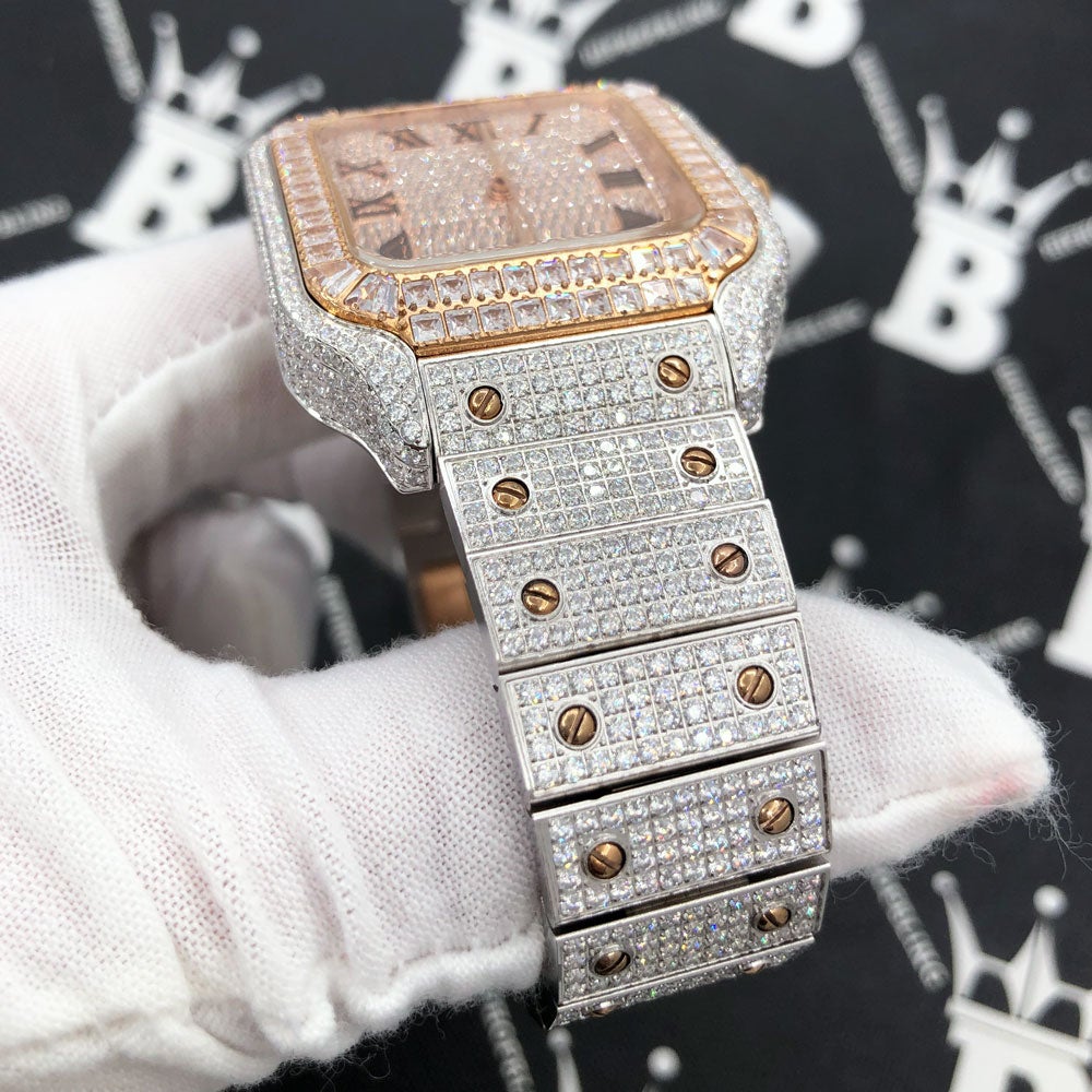 Limited Edition Iced Out Square CZ Steel Bust Down Watch Yellow Gold HipHopBling