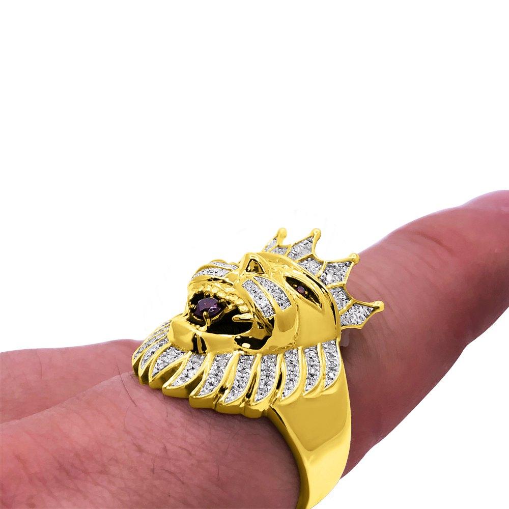 Lion .42cttw Diamond 10K Yellow Gold Ring HipHopBling