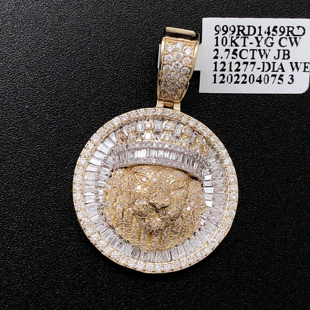 Lion Circle Baguette Diamond Pendant 2.75cttw 10K Yellow Gold HipHopBling