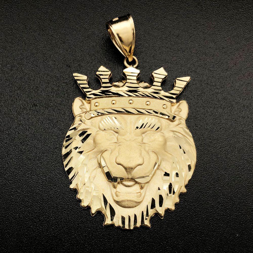 Lion Crown L 10K Yellow Gold Pendant HipHopBling
