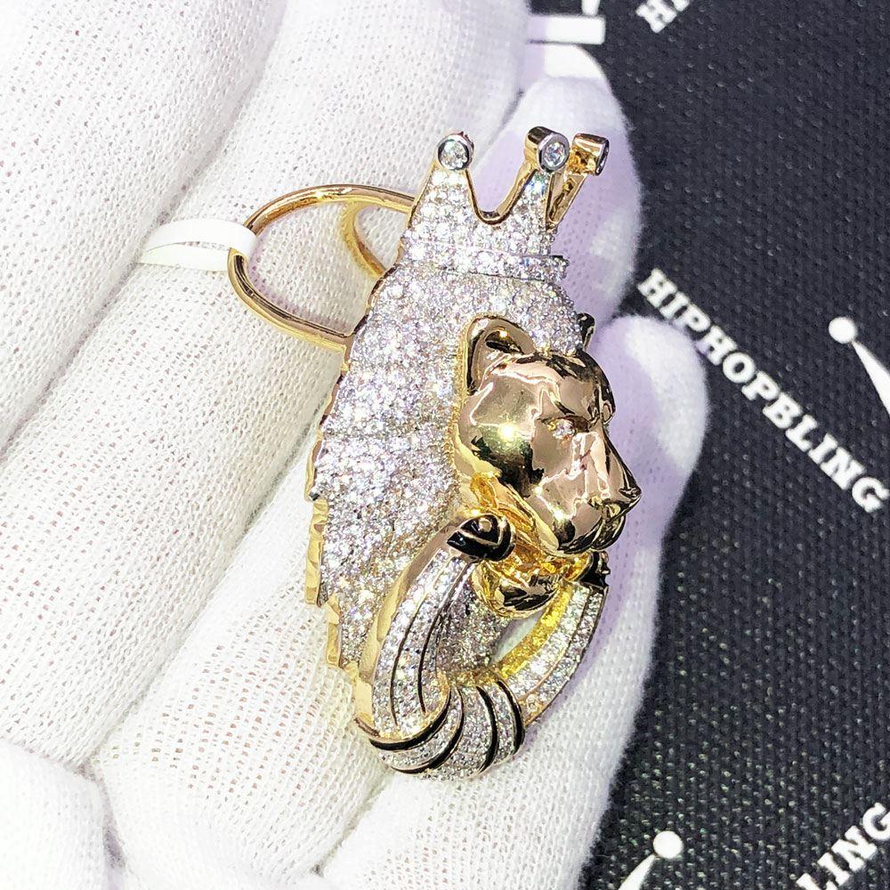Lion Door Knocker VVS CZ Hip Hop Iced Out Pendant Yellow Gold HipHopBling