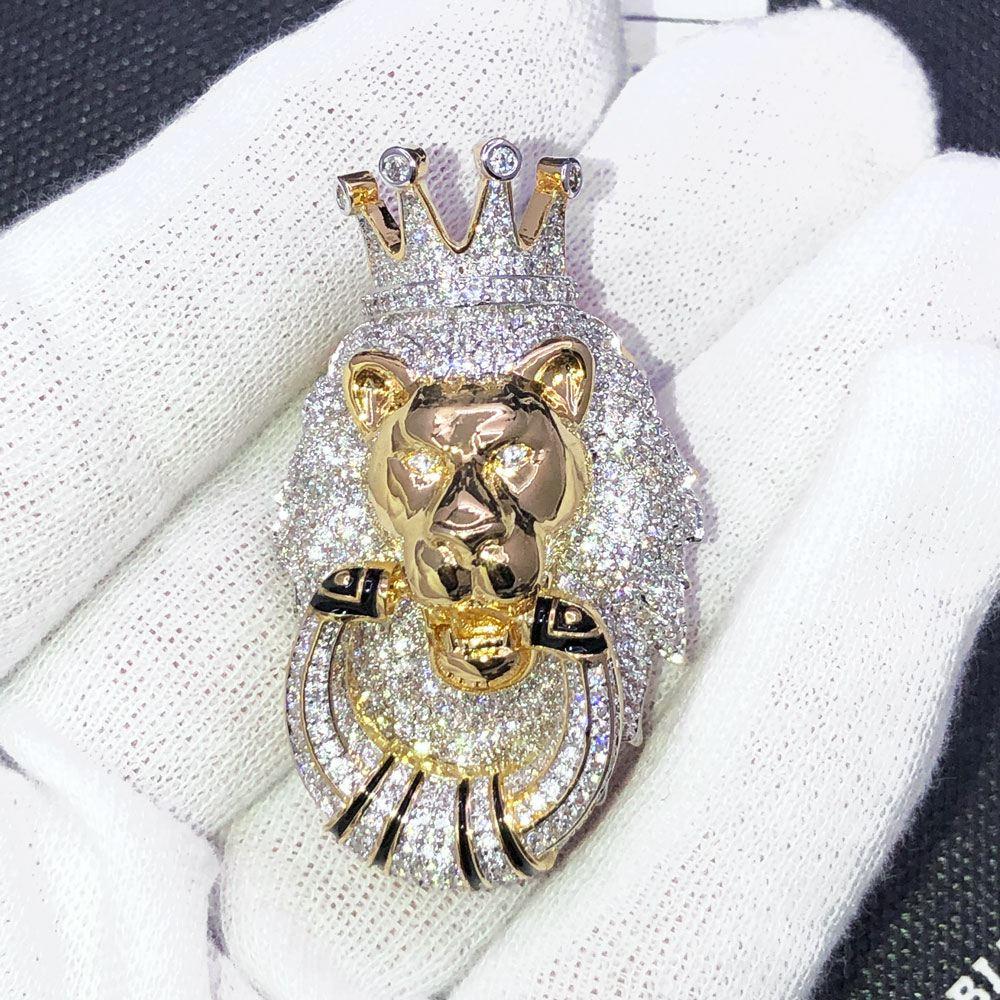 Lion Door Knocker VVS CZ Hip Hop Iced Out Pendant Yellow Gold HipHopBling