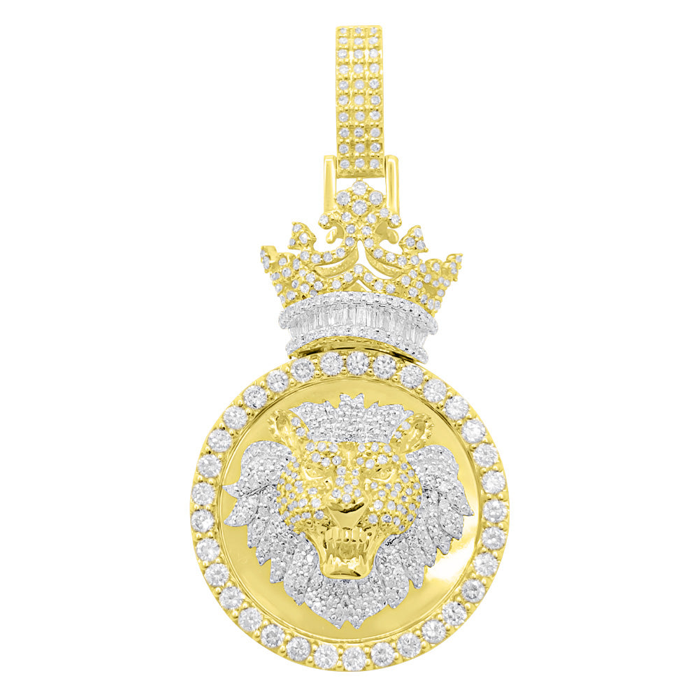 Lion Head Medallion Baguette Diamond Pendant 2.00cttw 10K Yellow Gold HipHopBling