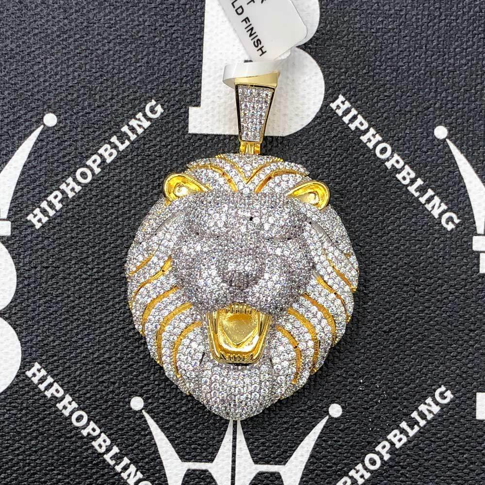 Lion Head Open Mouth CZ Hip Hop Bling Bling Pendant White Gold HipHopBling