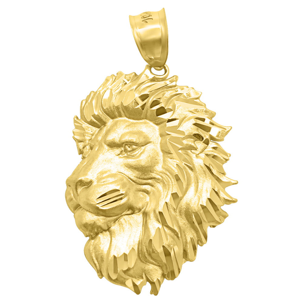 Lion Head Profile Large DC 10K Yellow Gold Pendant HipHopBling