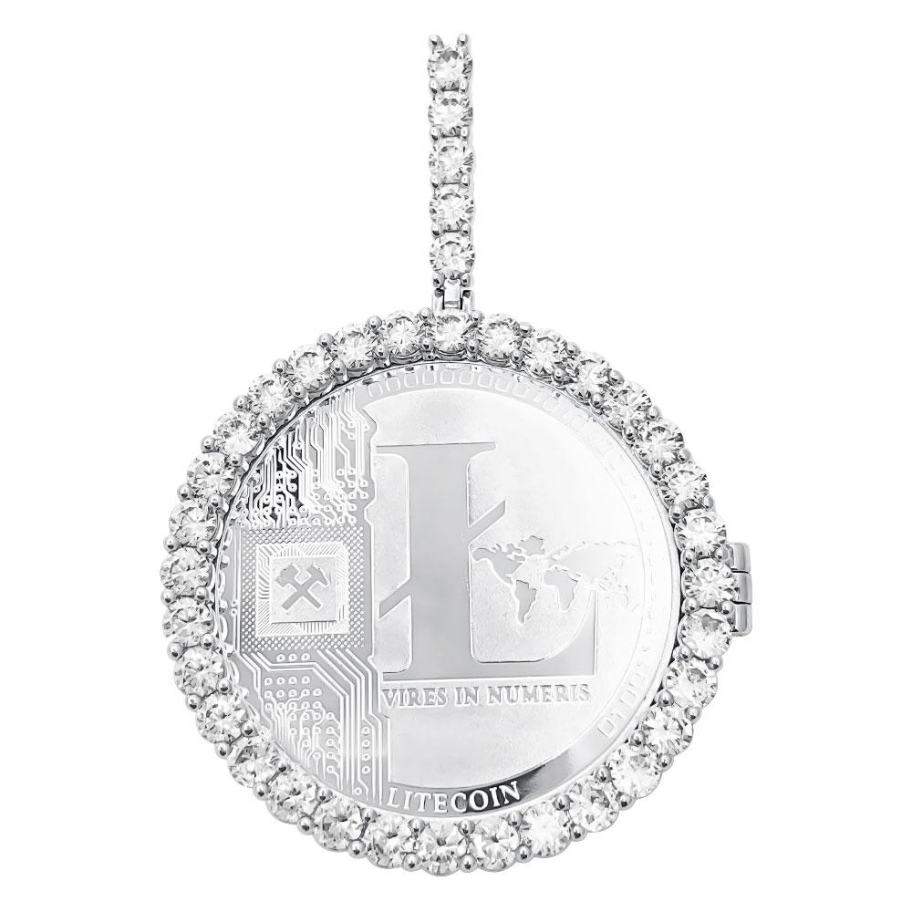 LITECOIN Coin Iced Out Frame Pendant Yellow Gold Tennis CZ Frame HipHopBling