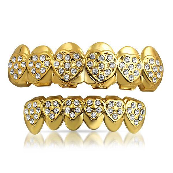Love Heart Gold Bling Bling Grillz Set HipHopBling