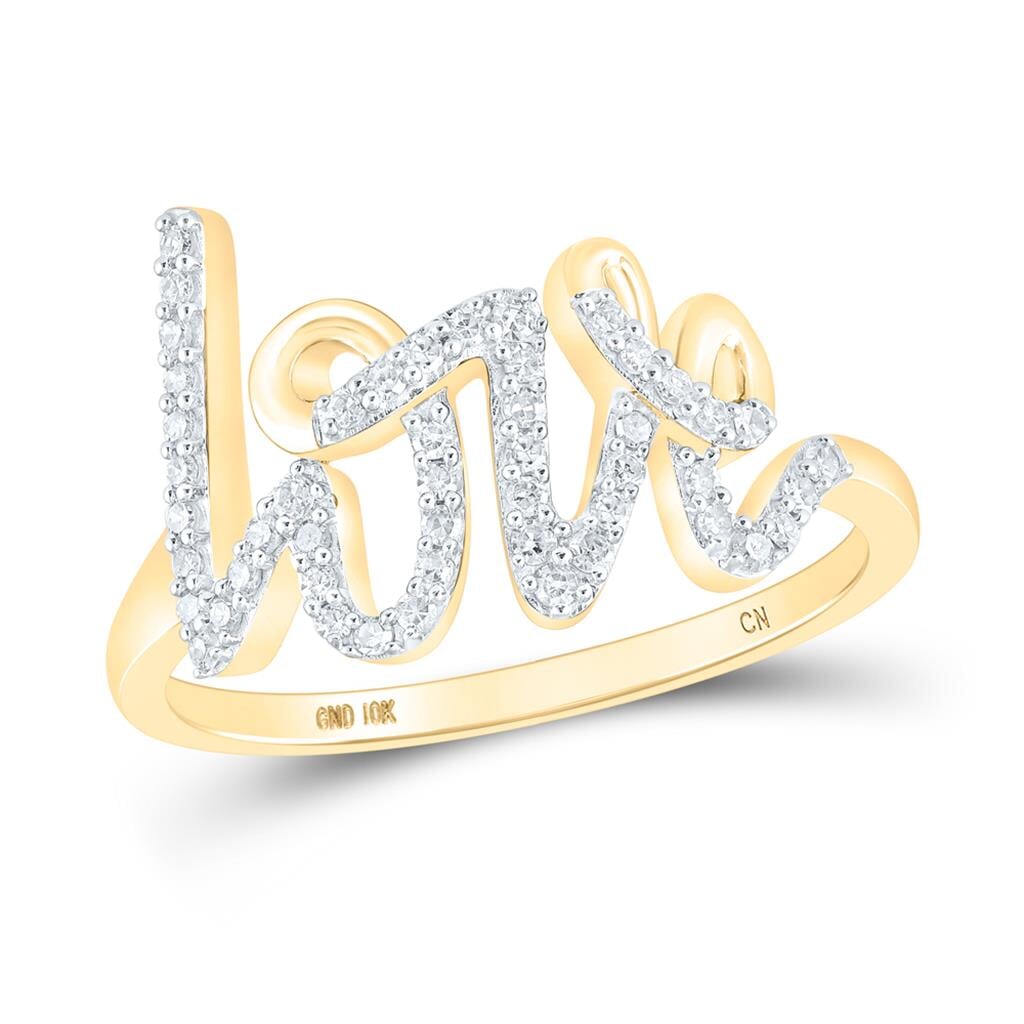 Love Script Diamond Ring 10K Gold 10K Yellow Gold HipHopBling