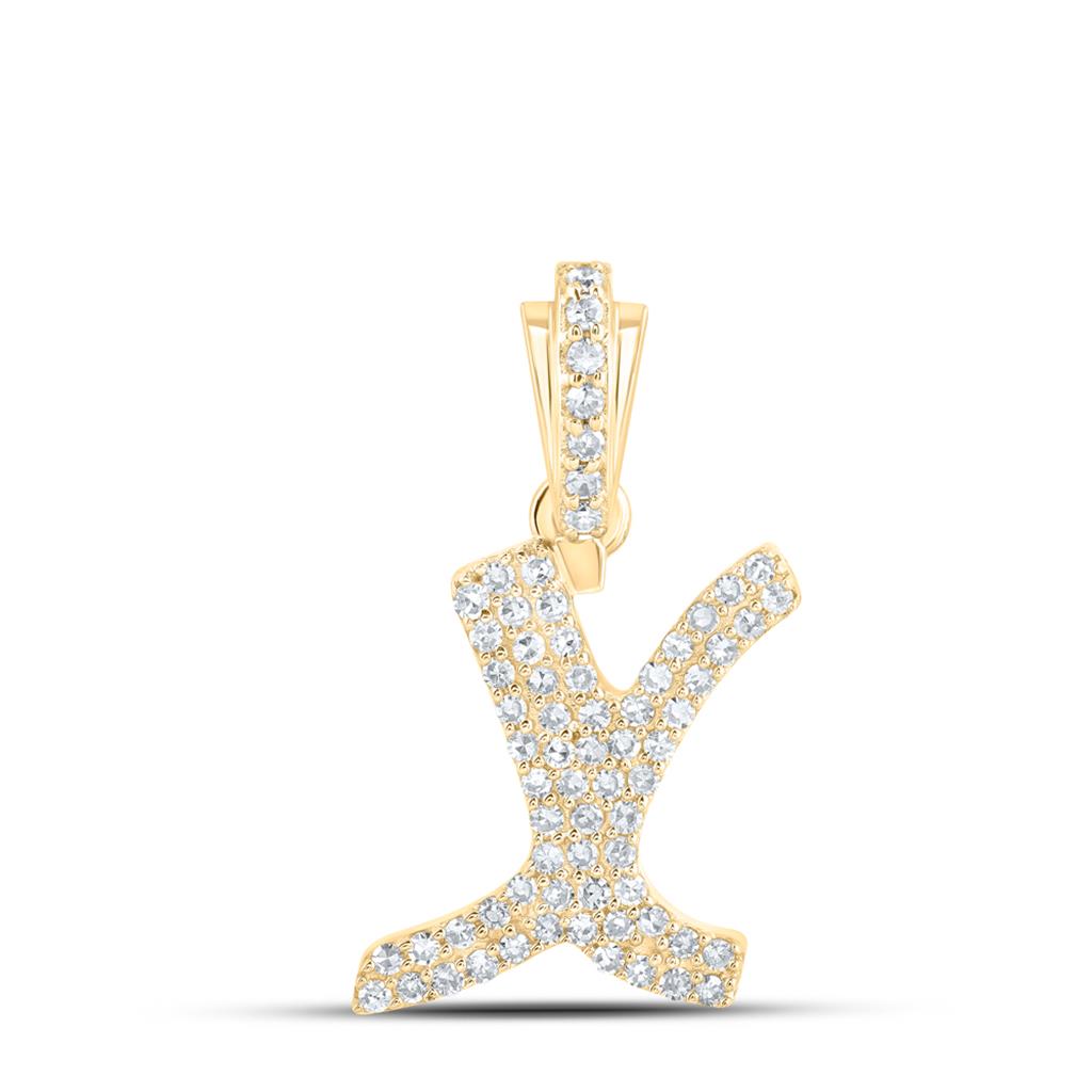 Lowercase Cursive A - Z Letter Initial Diamond Pendant 10K Gold A 10K Yellow Gold HipHopBling