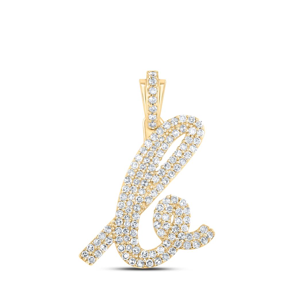 Lowercase Cursive A - Z Letter Initial Diamond Pendant 10K Gold A 10K Yellow Gold HipHopBling