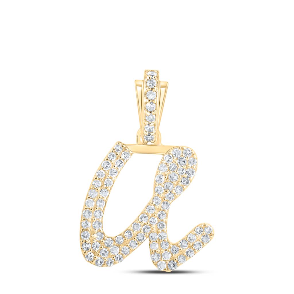Lowercase Cursive A - Z Letter Initial Diamond Pendant 10K Gold A 10K Yellow Gold HipHopBling