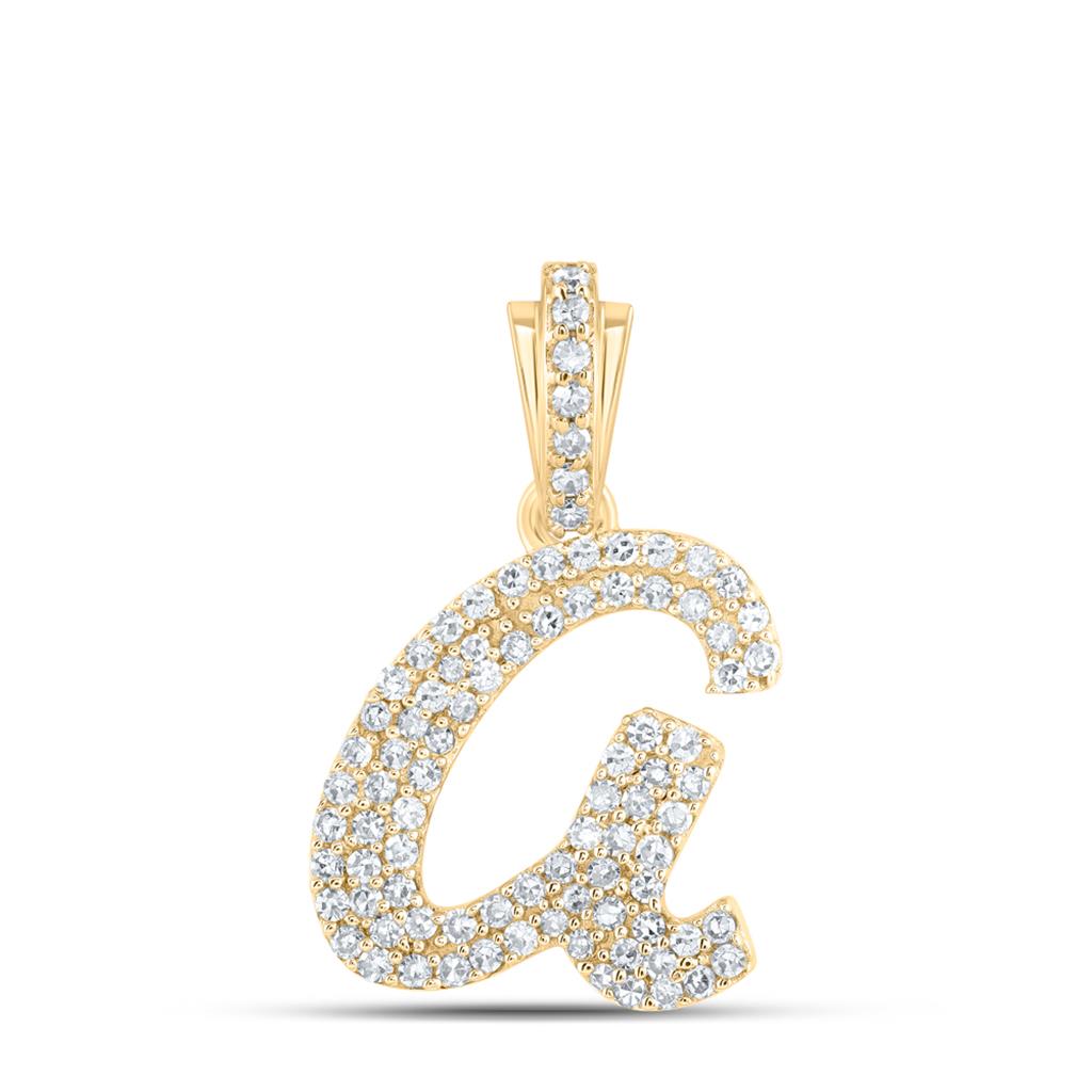 Lowercase Cursive A - Z Letter Initial Diamond Pendant 10K Gold A 10K Yellow Gold HipHopBling