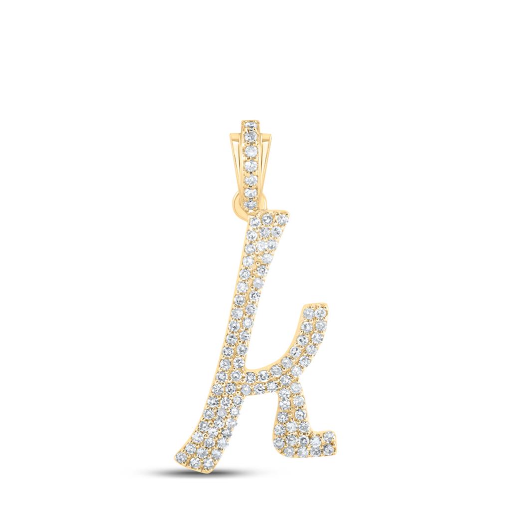 Lowercase Cursive A - Z Letter Initial Diamond Pendant 10K Gold A 10K Yellow Gold HipHopBling