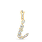 Lowercase Cursive A - Z Letter Initial Diamond Pendant 10K Gold A 10K Yellow Gold HipHopBling