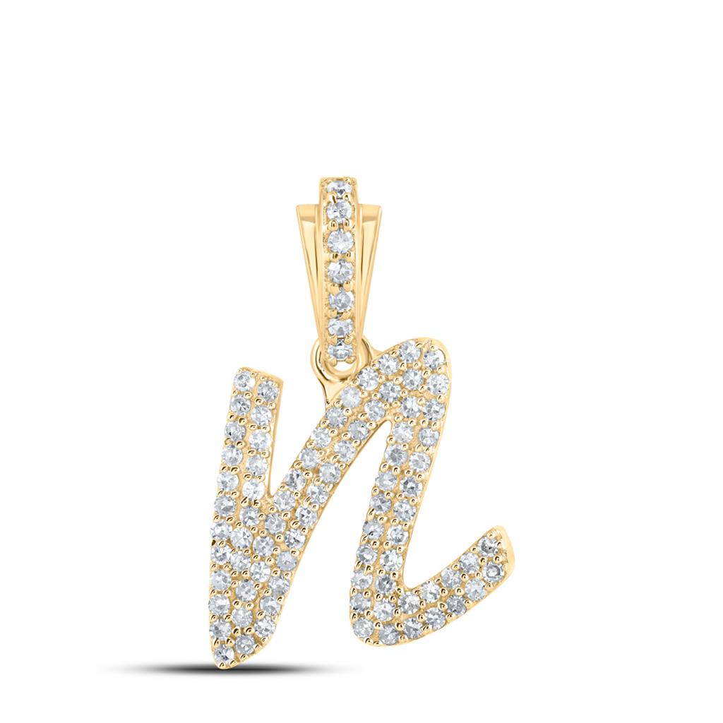 Lowercase Cursive A - Z Letter Initial Diamond Pendant 10K Gold A 10K Yellow Gold HipHopBling