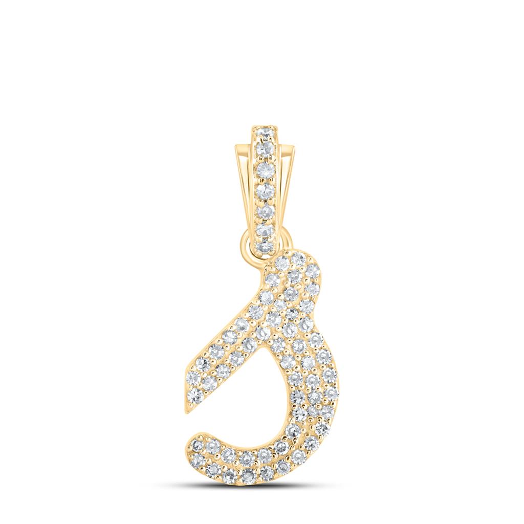 Lowercase Cursive A - Z Letter Initial Diamond Pendant 10K Gold A 10K Yellow Gold HipHopBling