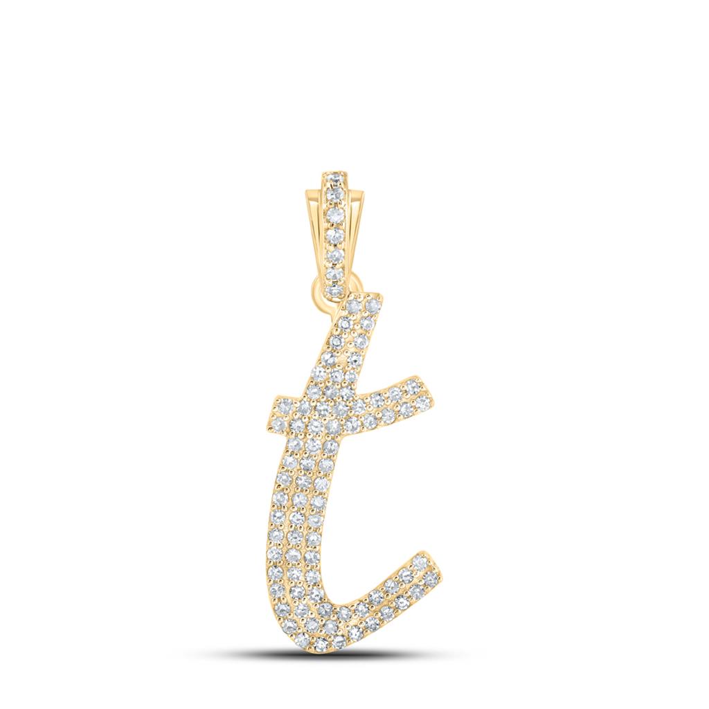 Lowercase Cursive A - Z Letter Initial Diamond Pendant 10K Gold A 10K Yellow Gold HipHopBling