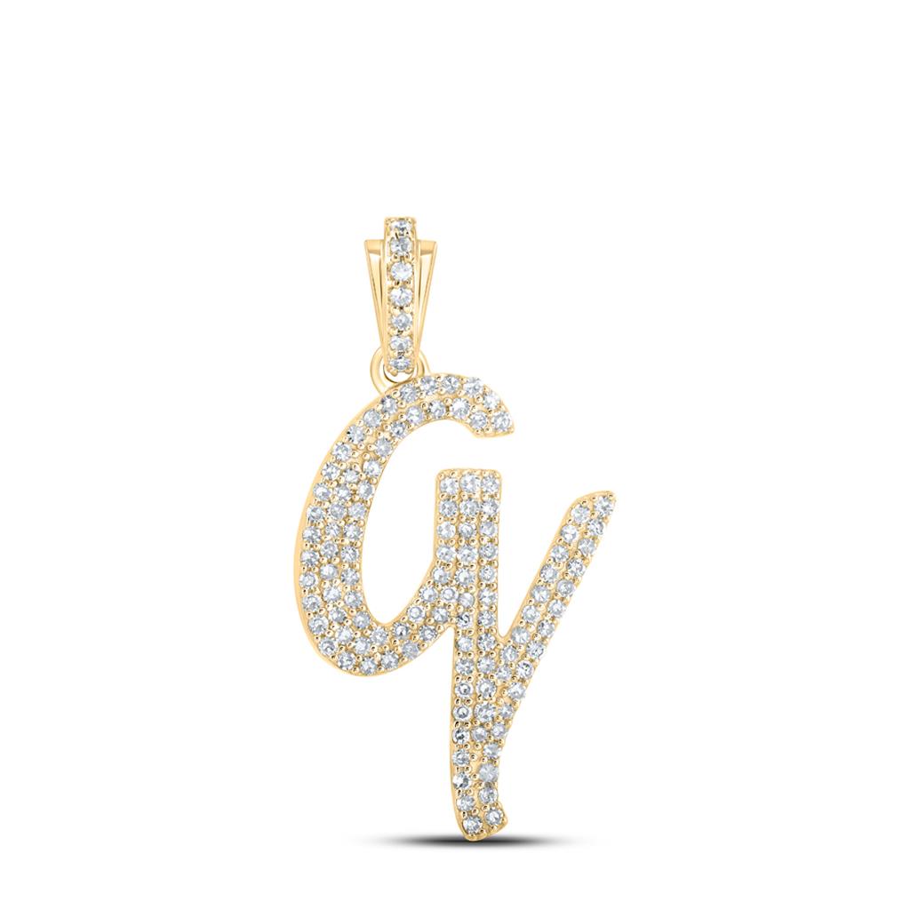 Lowercase Cursive A - Z Letter Initial Diamond Pendant 10K Gold A 10K Yellow Gold HipHopBling