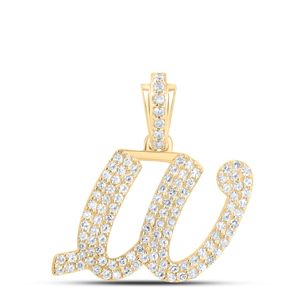 Lowercase Cursive A - Z Letter Initial Diamond Pendant 10K Gold A 10K Yellow Gold HipHopBling
