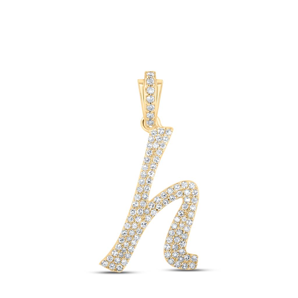 Lowercase Cursive A - Z Letter Initial Diamond Pendant 10K Gold A 10K Yellow Gold HipHopBling