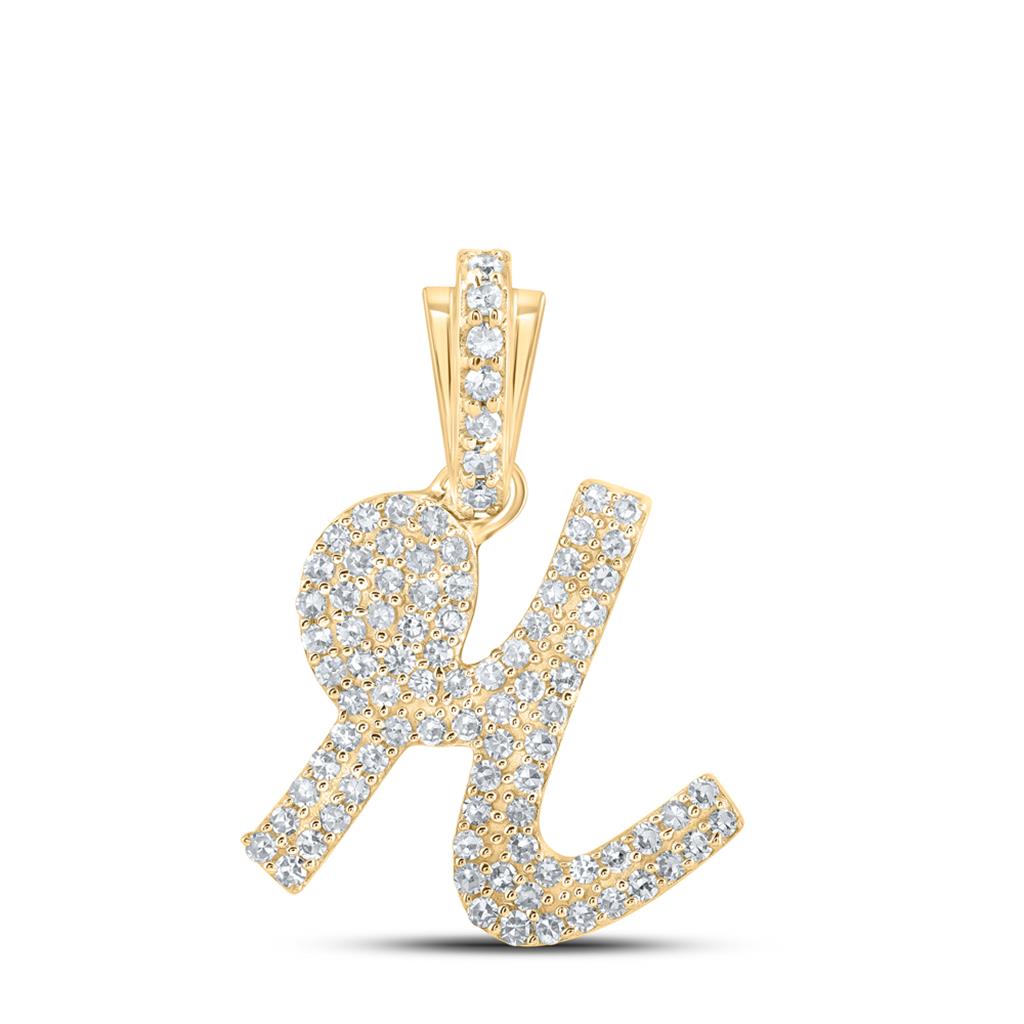 Lowercase Cursive A - Z Letter Initial Diamond Pendant 10K Gold A 10K Yellow Gold HipHopBling